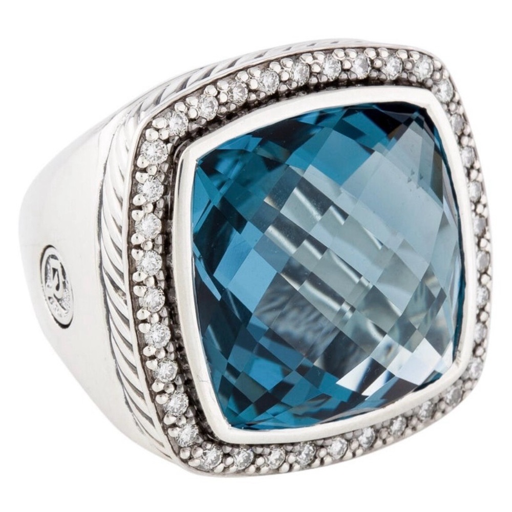 David Yurman Cushion Blue Topaz & Diamond Halo Ring